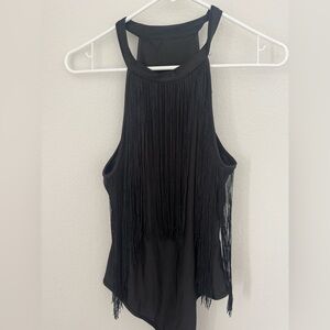 Black Fringe Sleeveless body suit